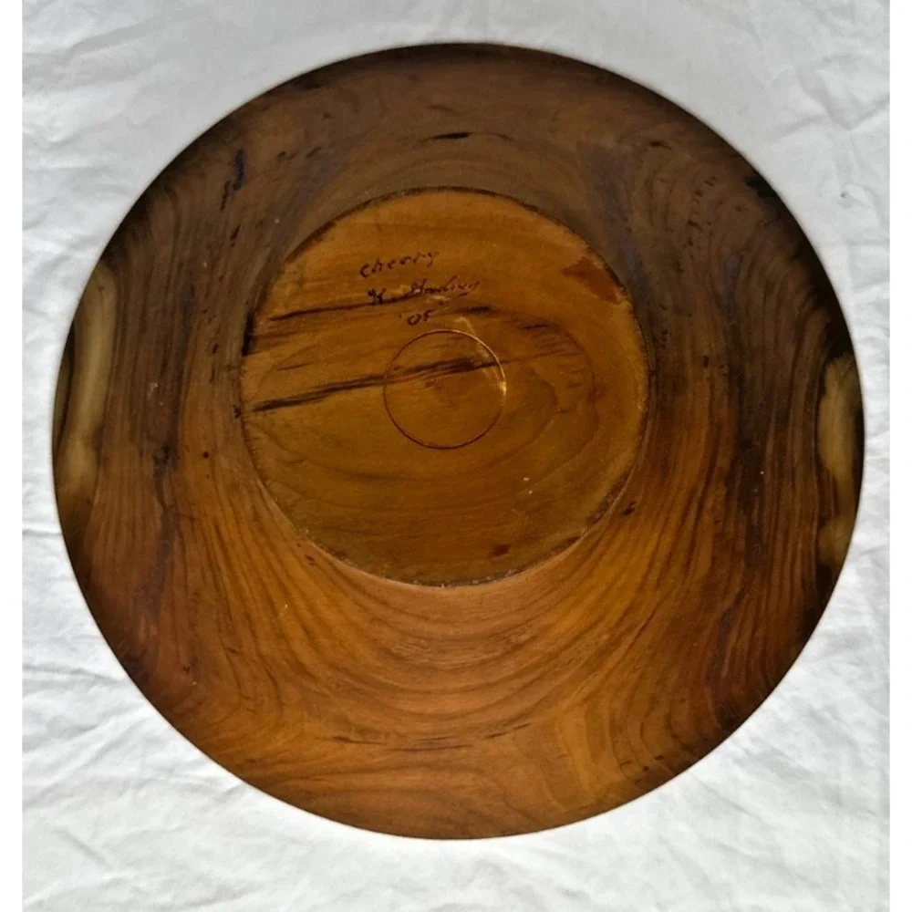 Handmade Burl Grain Cherry Wood Bowl Signed Farmhouse Decor Accent